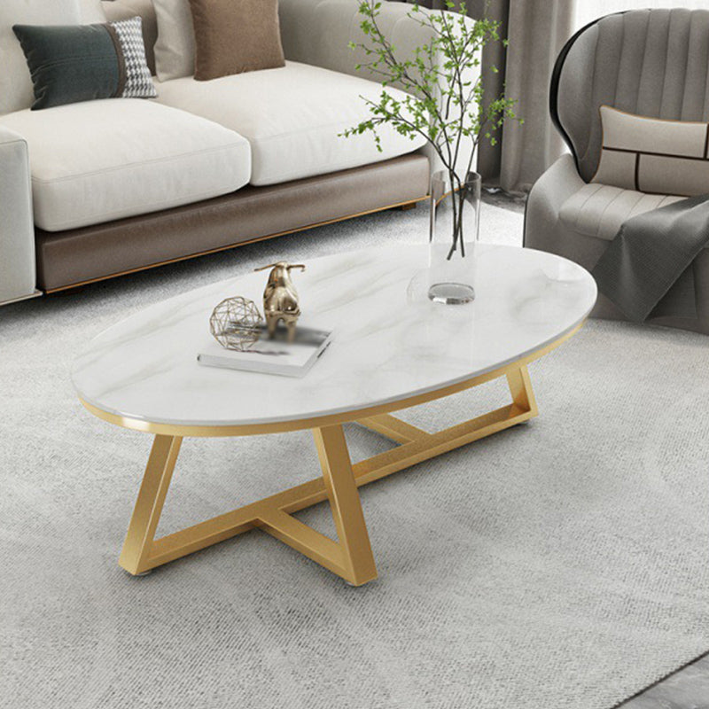 Modern Style Solid Slate Top White Gold/white/black Gold/grey Oval Coffee Table