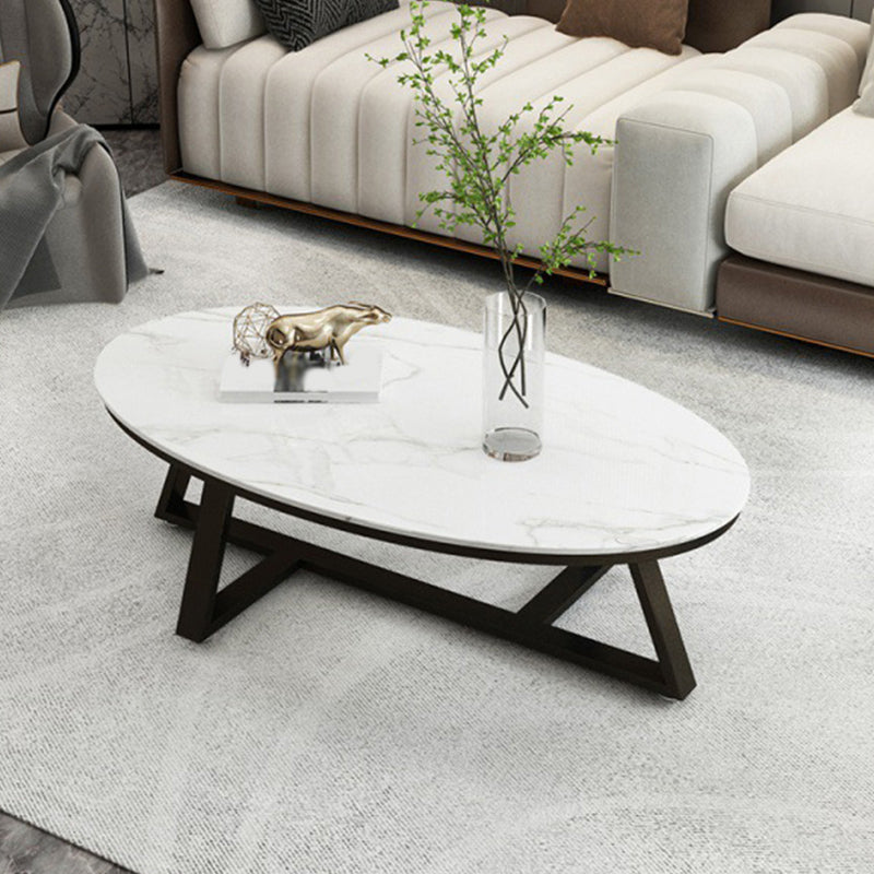 Modern Style Solid Slate Top White Gold/white/black Gold/grey Oval Coffee Table
