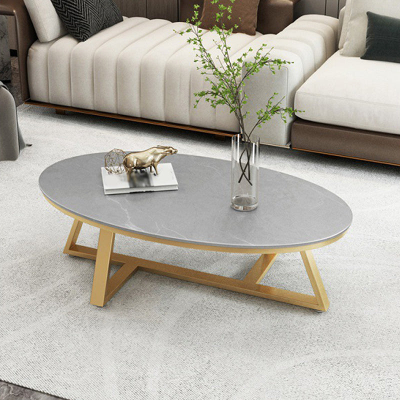 Modern Style Solid Slate Top White Gold/white/black Gold/grey Oval Coffee Table