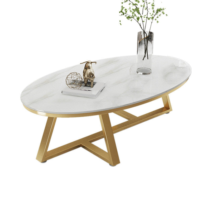 Modern Style Solid Slate Top White Gold/white/black Gold/grey Oval Coffee Table