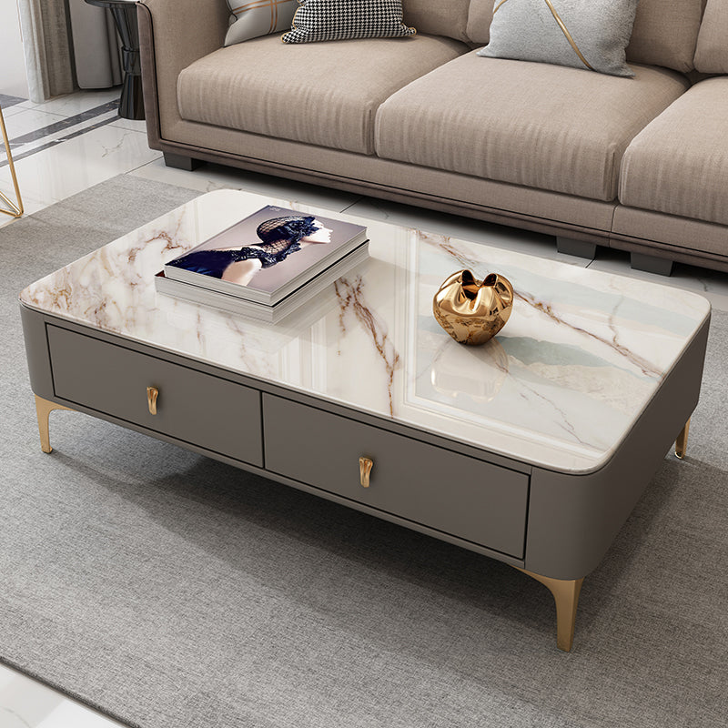 Modern Coffee Table Retangular Slate Cocktail Table with Drawers