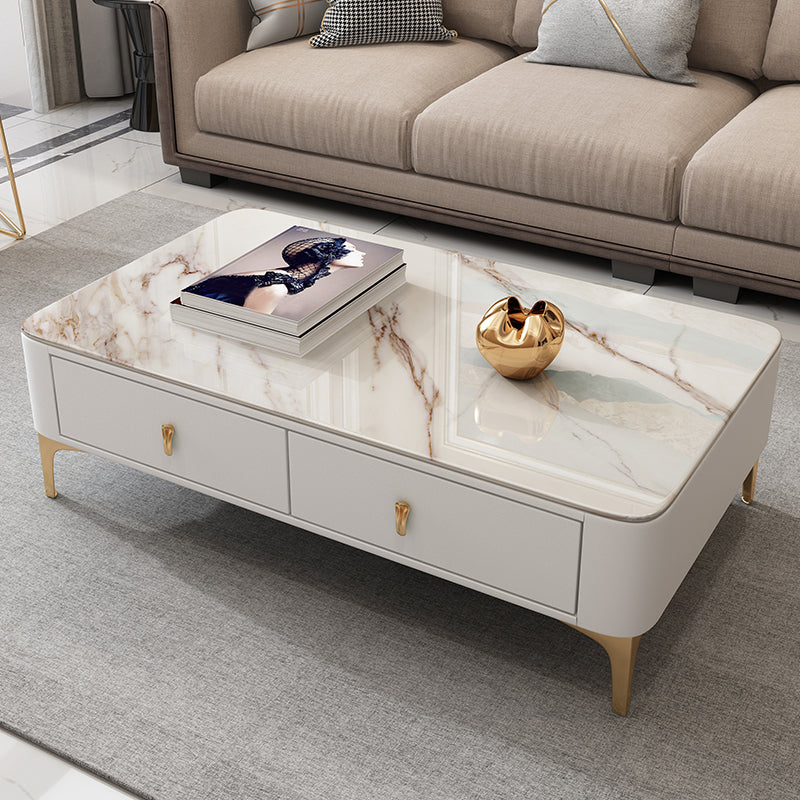 Modern Coffee Table Retangular Slate Cocktail Table with Drawers