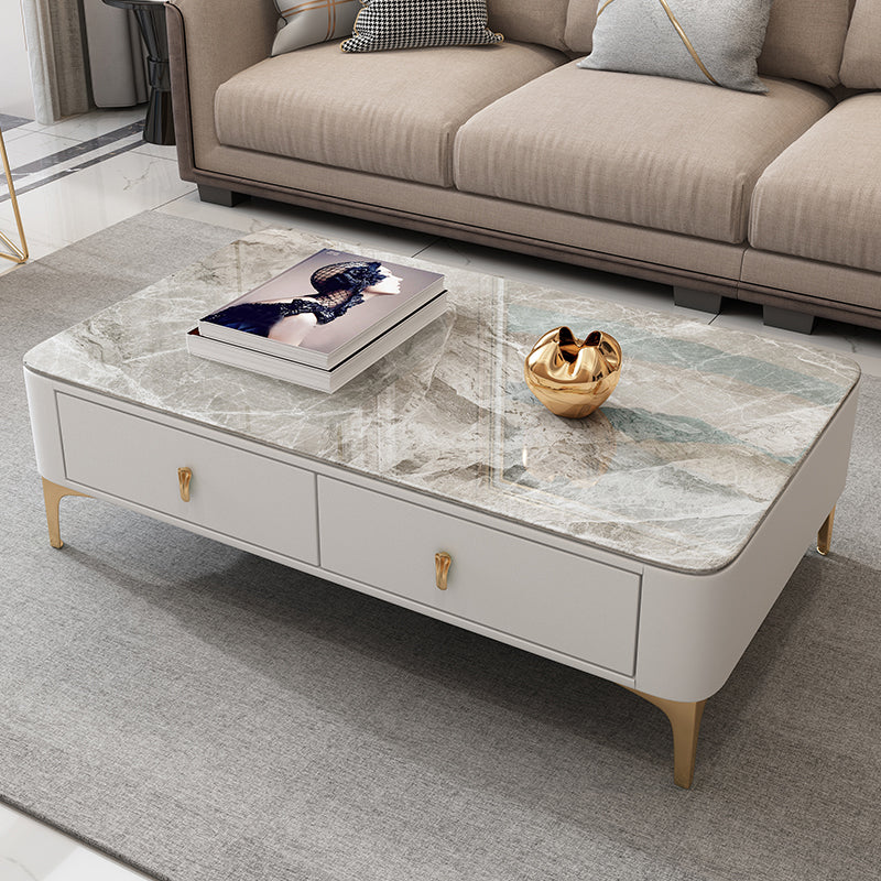 Modern Coffee Table Retangular Slate Cocktail Table with Drawers