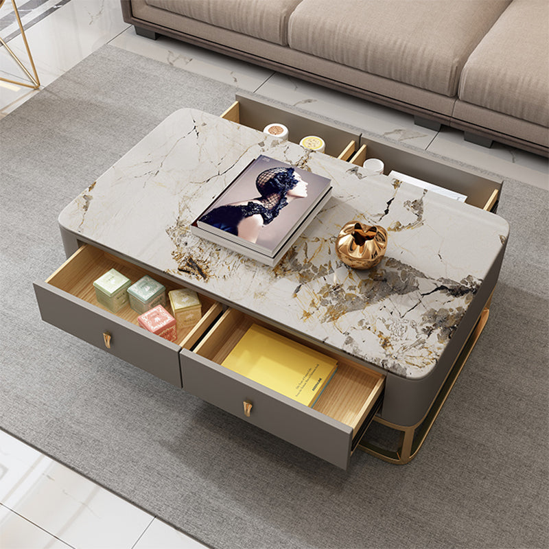 Modern Coffee Table Retangular Slate Cocktail Table with Drawers