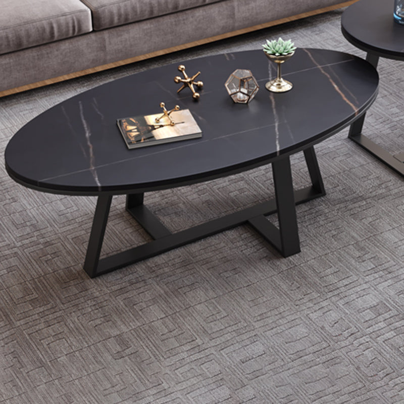 Modern Style Solid Rock SLATE Top White Gold/white/black Gold Oval Coffee Table