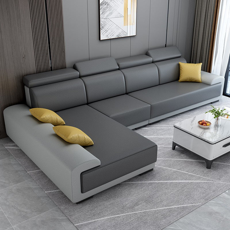 Faux Leather Pillow Top Arm Sectionals with Wear-Resistant for Living Room