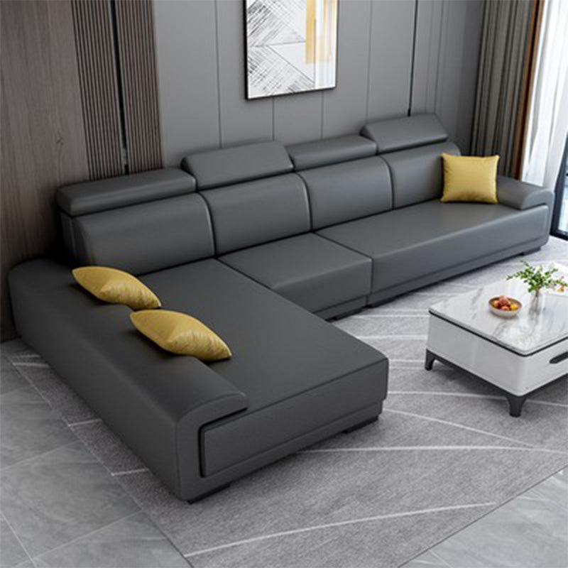 Faux Leather Pillow Top Arm Sectionals with Wear-Resistant for Living Room