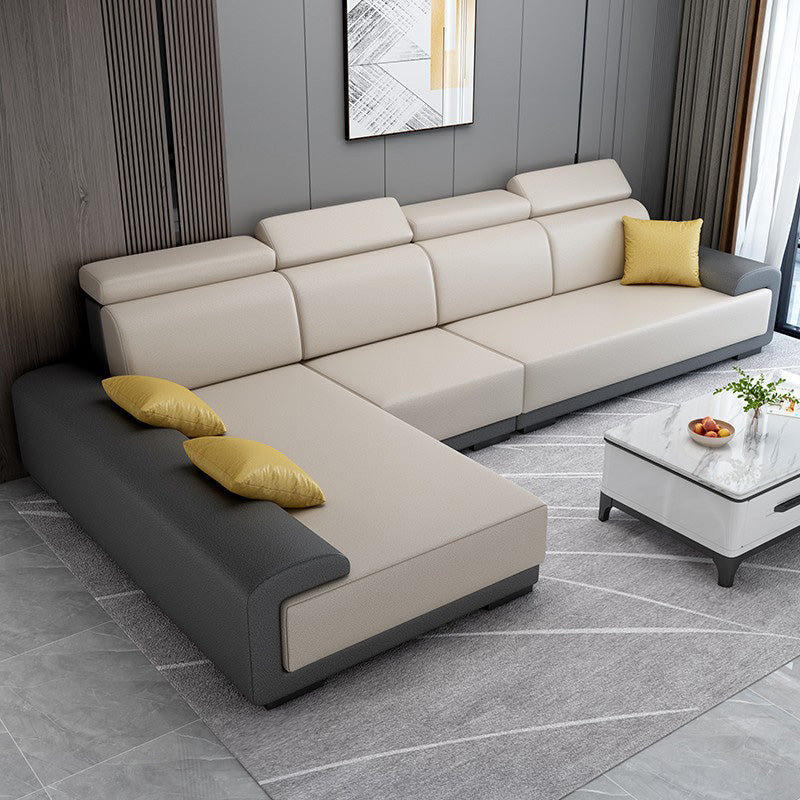 Faux Leather Pillow Top Arm Sectionals with Wear-Resistant for Living Room