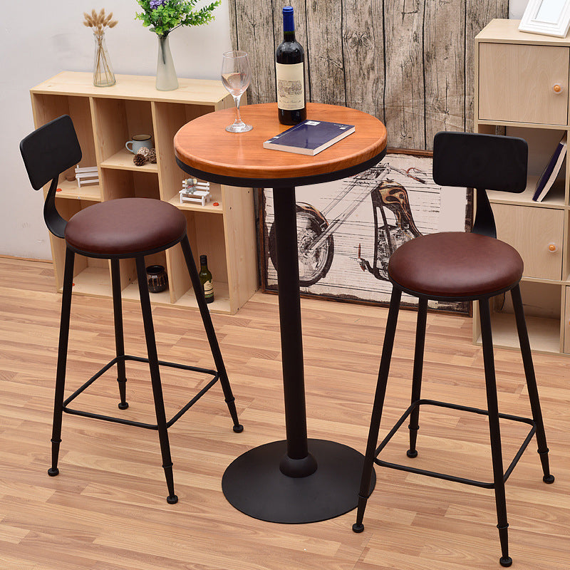 1/3 Pieces Industrial Iron Bar Table Set Round Bistro Set with Pine Wood Top