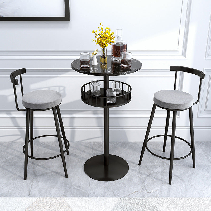 1/2/3 Pieces Industrial Iron Bar Table Set Round Bistro Set with Faux Marble Top