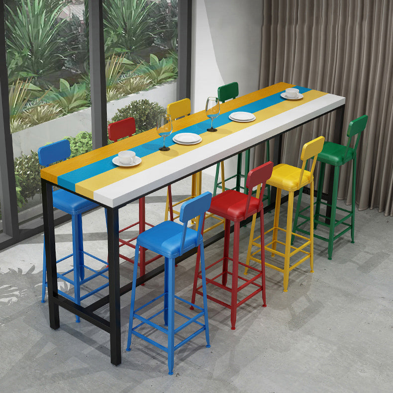 Modern 1/5/9 Pieces Bar Table Set Rectangle Pine Wood Counter Table with Backrest Stools