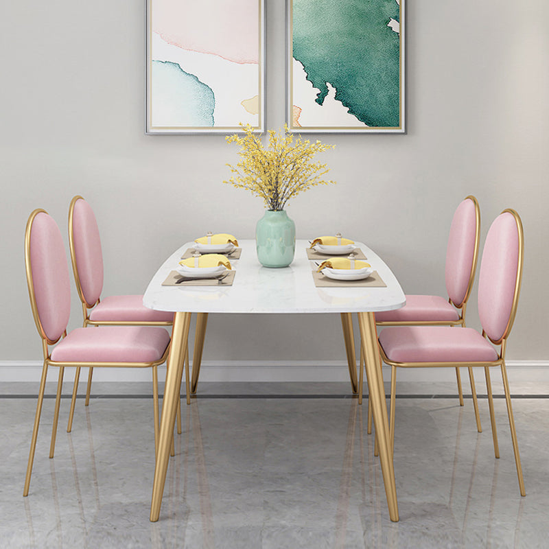 Glam Iron Dinette Set 1/4/5 Pieces Rectangle White Sintered Stone Top Dining Table Set