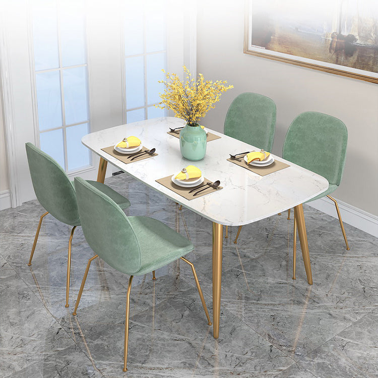 Glam Iron Dinette Set 1/4/5 Pieces Rectangle White Sintered Stone Top Dining Table Set