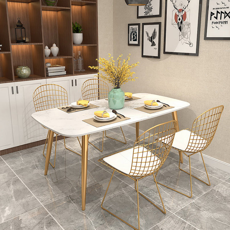 Glam Iron Dinette Set 1/4/5 Pieces Rectangle White Sintered Stone Top Dining Table Set