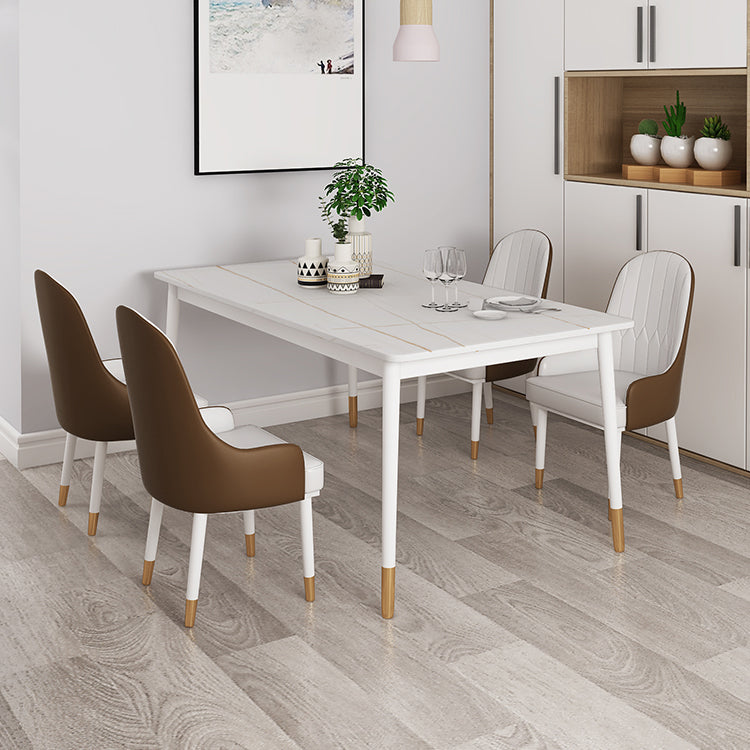 Modern White Iron Dinette Set 1/2/5/7 Pieces Rectangle Sintered Stone Top Dining Table Set