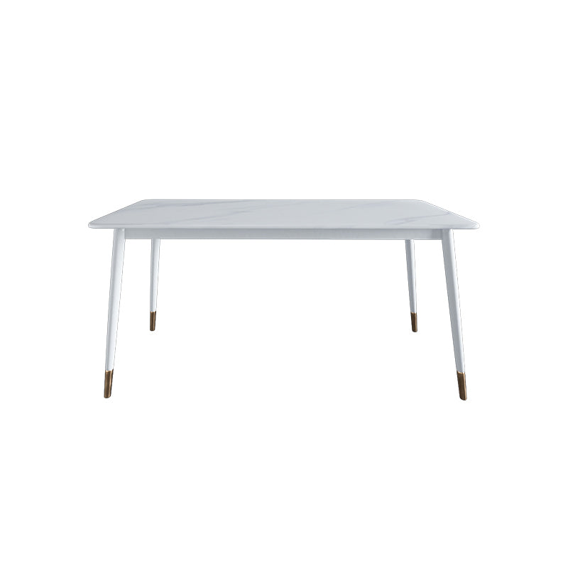 Modern White Iron Dinette Set 1/2/5/7 Pieces Rectangle Sintered Stone Top Dining Table Set