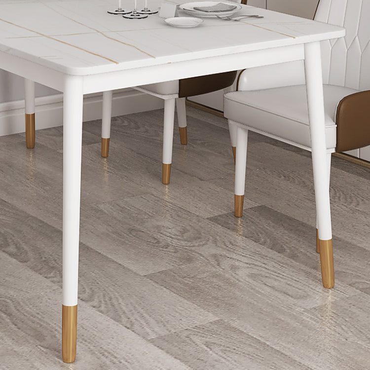 Modern White Iron Dinette Set 1/2/5/7 Pieces Rectangle Sintered Stone Top Dining Table Set
