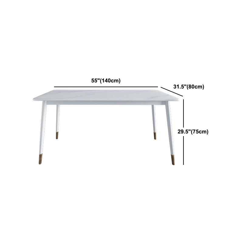 Modern White Iron Dinette Set 1/2/5/7 Pieces Rectangle Sintered Stone Top Dining Table Set