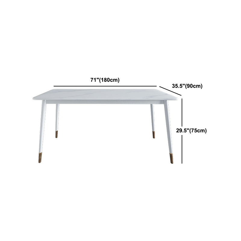 Modern White Iron Dinette Set 1/2/5/7 Pieces Rectangle Sintered Stone Top Dining Table Set
