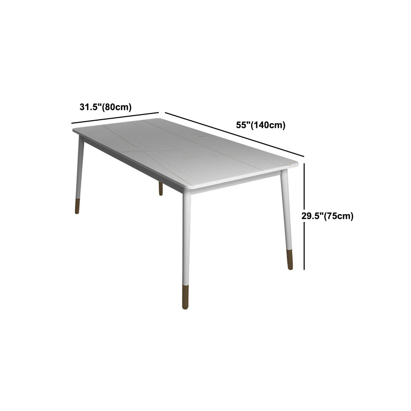 Modern White Iron Dinette Set 1/2/5/7 Pieces Rectangle Sintered Stone Top Dining Table Set