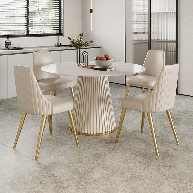 Modern White Round Dining Table Sintered Stone Top Pedestal Base Table