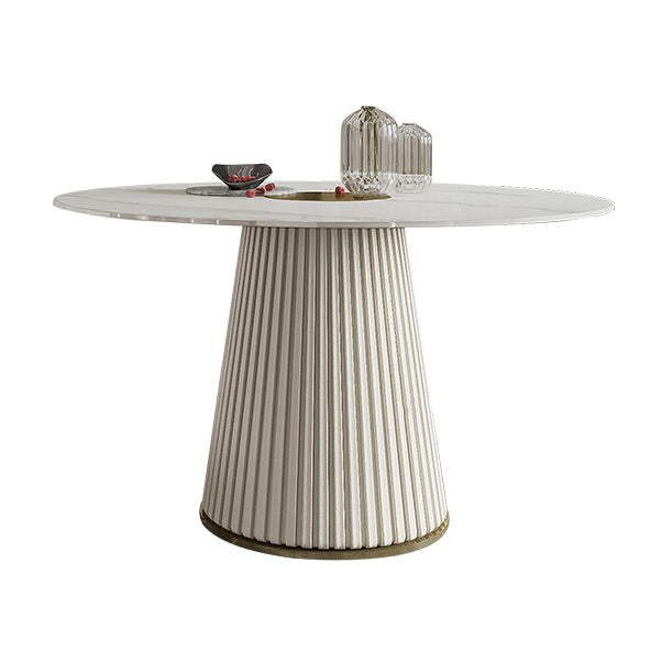 Modern White Round Dining Table Sintered Stone Top Pedestal Base Table