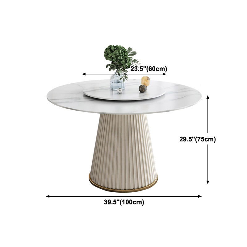 Modern White Round Dining Table Sintered Stone Top Pedestal Base Table