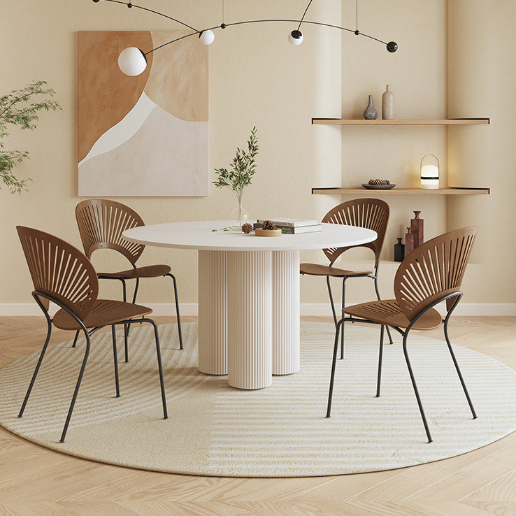 Contemporary Round Dining Table Sintered Stone and Solid Wood Top Table