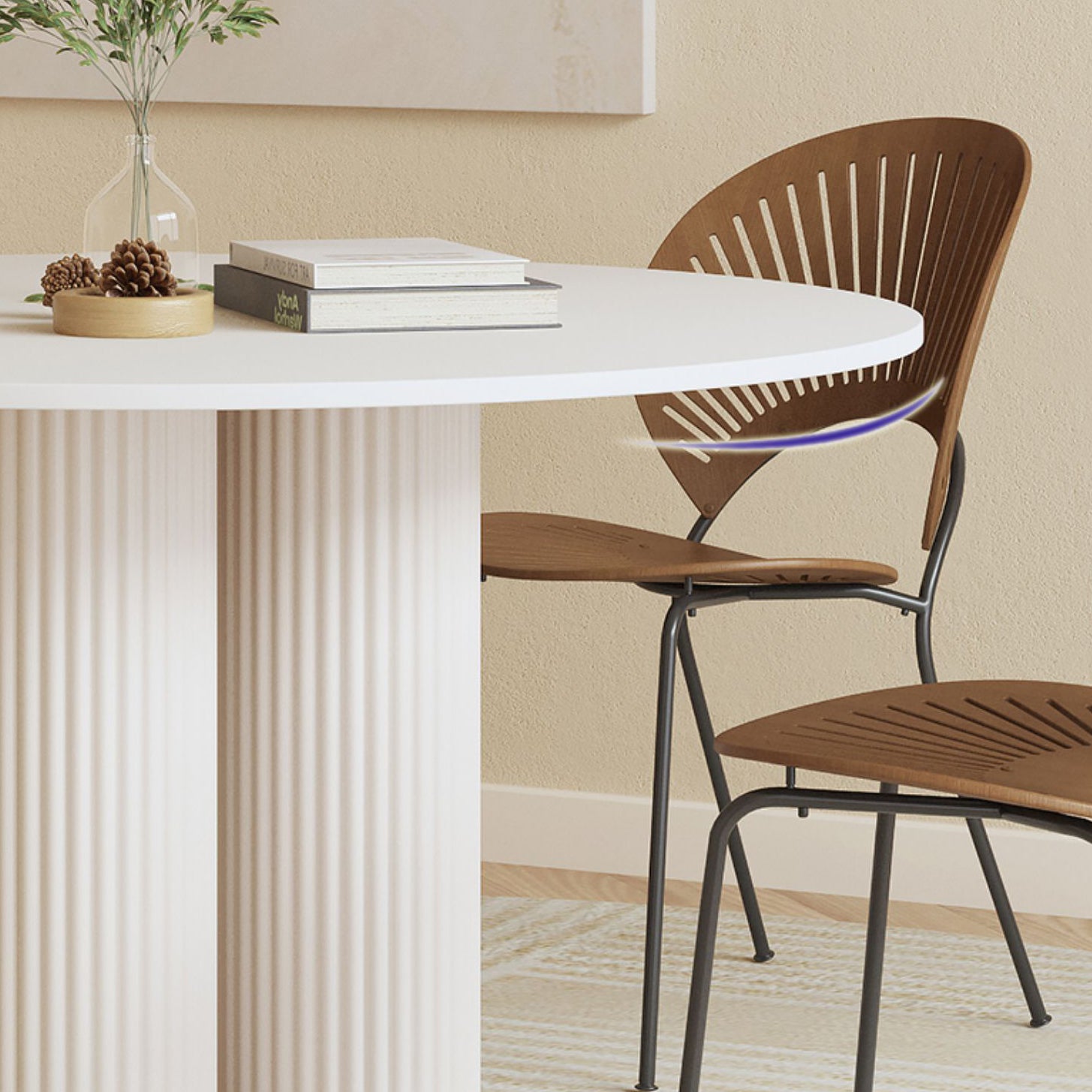 Contemporary Round Dining Table Sintered Stone and Solid Wood Top Table