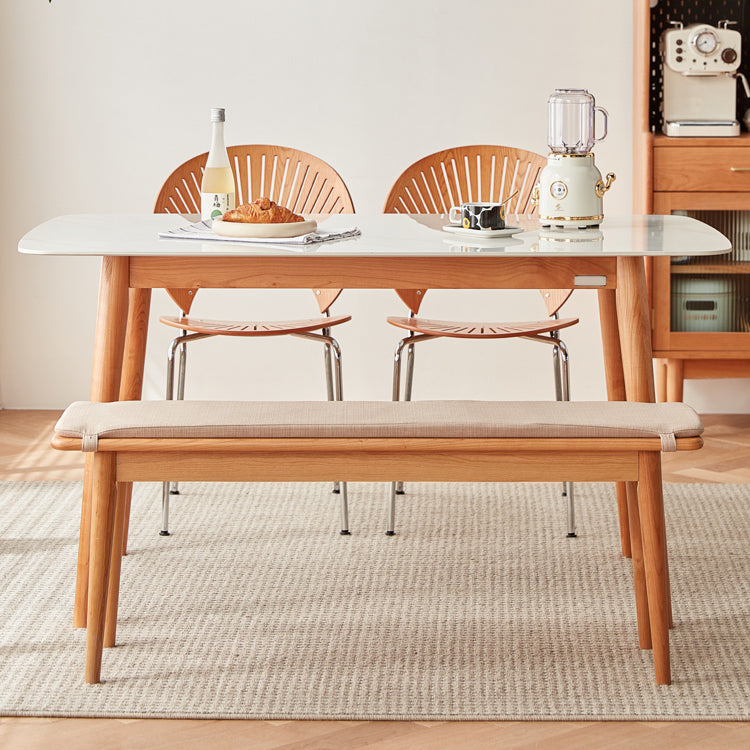 Modern Rectangle Dining Table Sintered Stone Top Table with 4 Wood Legs