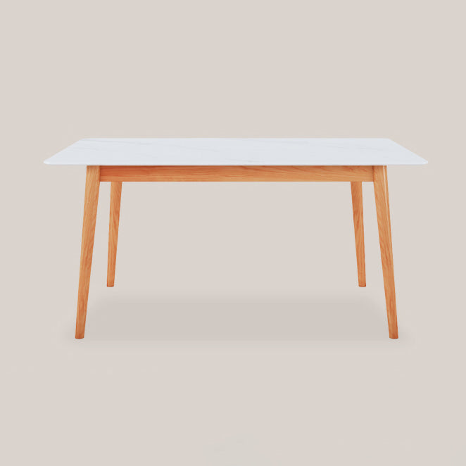 Modern Rectangle Dining Table Sintered Stone Top Table with 4 Wood Legs