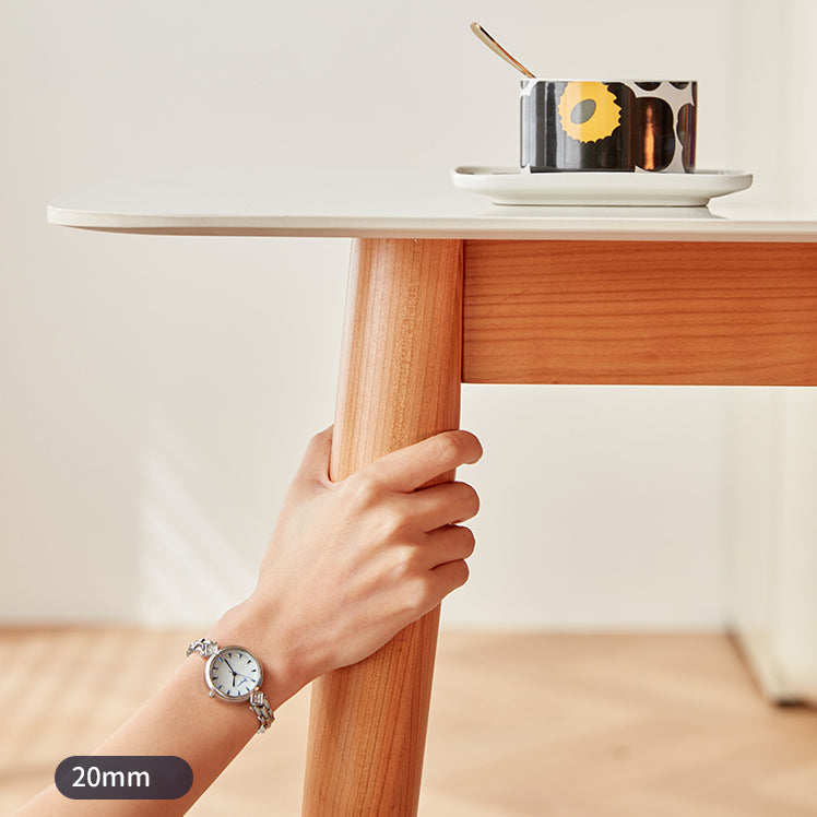 Modern Rectangle Dining Table Sintered Stone Top Table with 4 Wood Legs