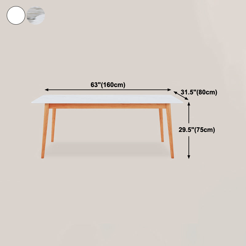 Modern Rectangle Dining Table Sintered Stone Top Table with 4 Wood Legs