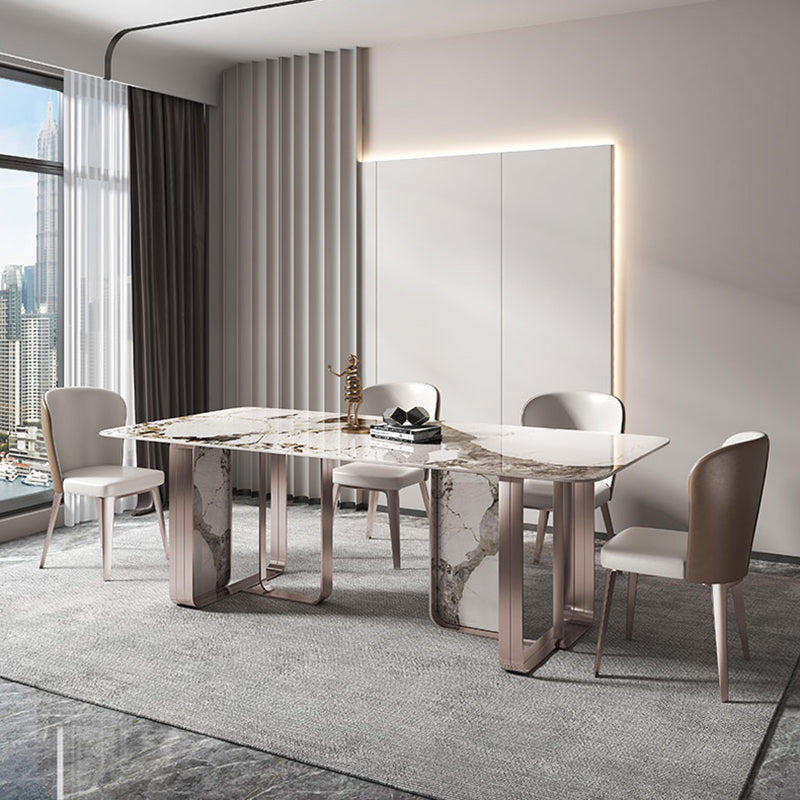 Rectangle Sintered Stone Top Table Contemporary Metal Base Dining Table