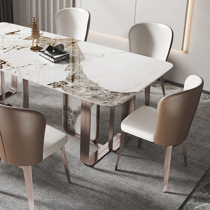 Rectangle Sintered Stone Top Table Contemporary Metal Base Dining Table