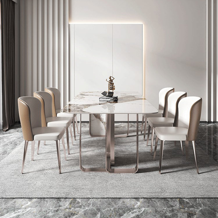 Rectangle Sintered Stone Top Table Contemporary Metal Base Dining Table