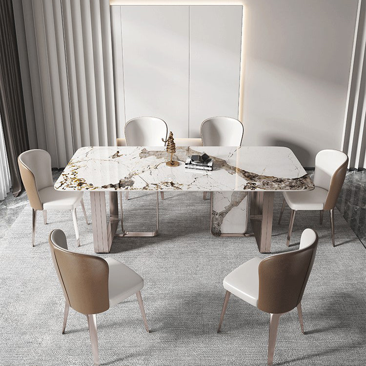 Rectangle Sintered Stone Top Table Contemporary Metal Base Dining Table
