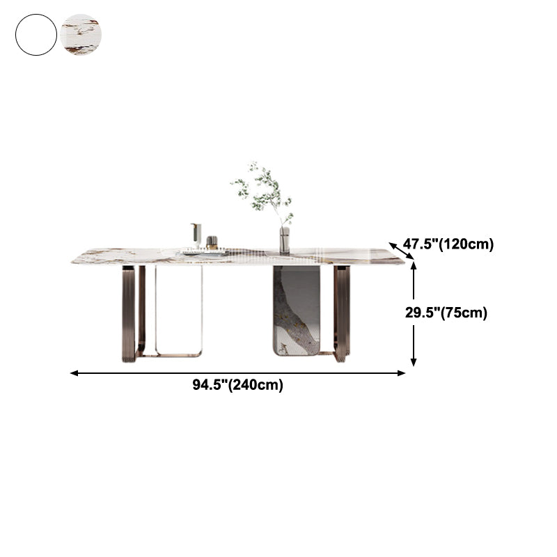 Rectangle Sintered Stone Top Table Contemporary Metal Base Dining Table