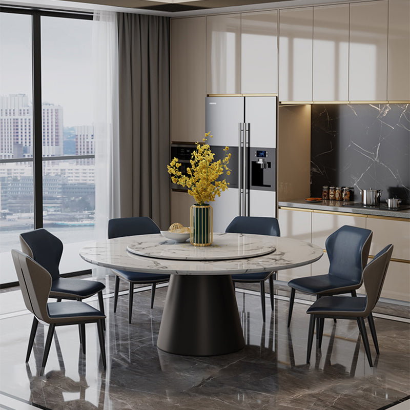 White-black Stone Round Table Turntable Home Furniture with Pedestal Base