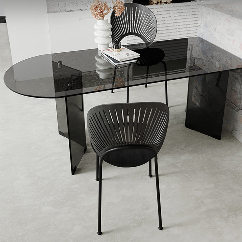 Modern Glass Top Dining Table Double Pedestal Base Dining Table