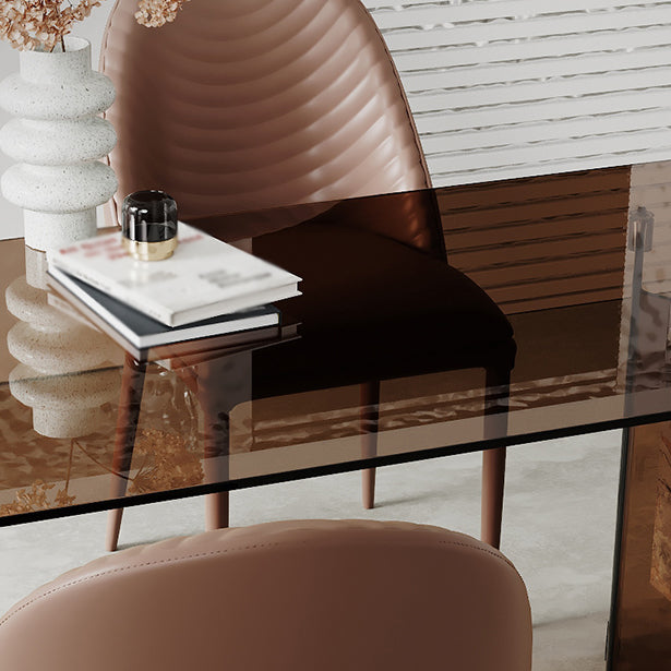 Modern Glass Top Dining Table Double Pedestal Base Dining Table
