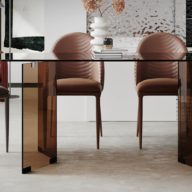 Modern Glass Top Dining Table Double Pedestal Base Dining Table