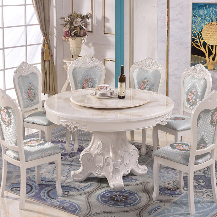 Stone Top Dining Table Round Dining Table with Wood Pedestal Base