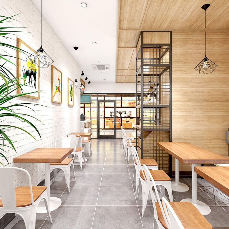 Industrial Pine Wood Table for Restaurant Dining Table with Metal Pedestal Base