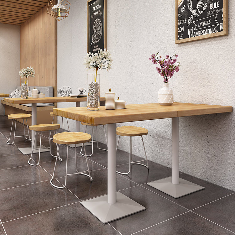 Industrial Pine Wood Table for Restaurant Dining Table with Metal Pedestal Base