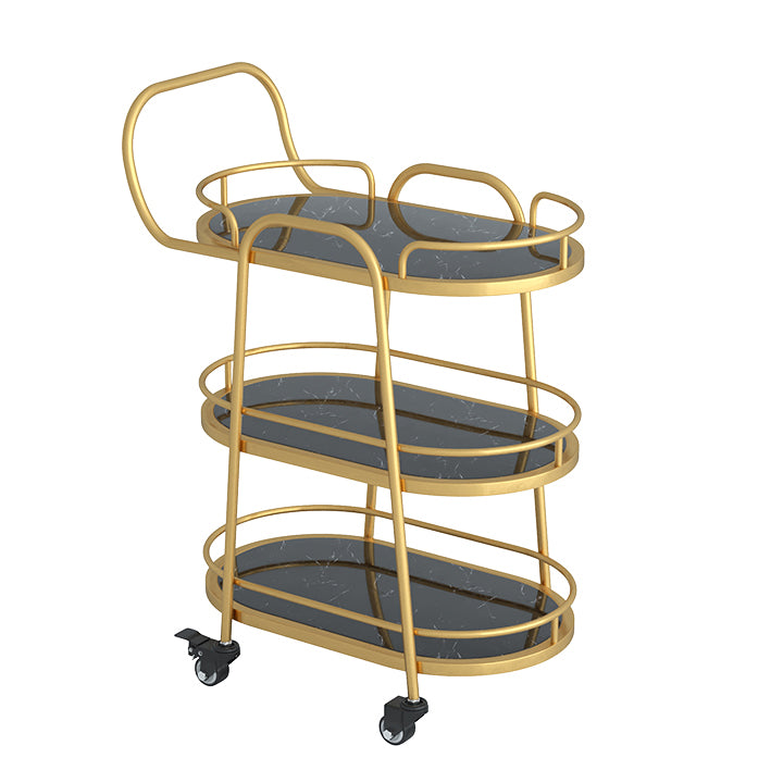 Modern Prep Table Metal Rolling Oval Prep Table for Dining Room, 33.46"H