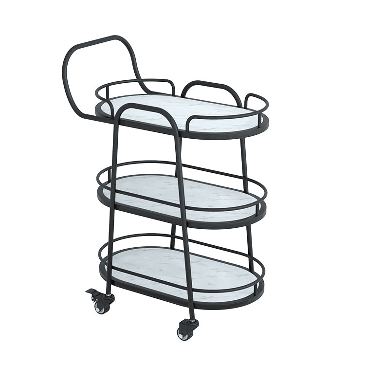 Modern Prep Table Metal Rolling Oval Prep Table for Dining Room, 33.46"H