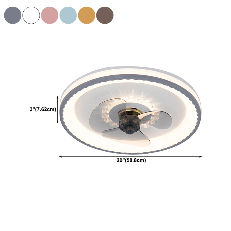 Nordic Style Iron Ceiling Fan Lamp Circle Ceiling Fan Light with Acrylic Shade for Bedroom