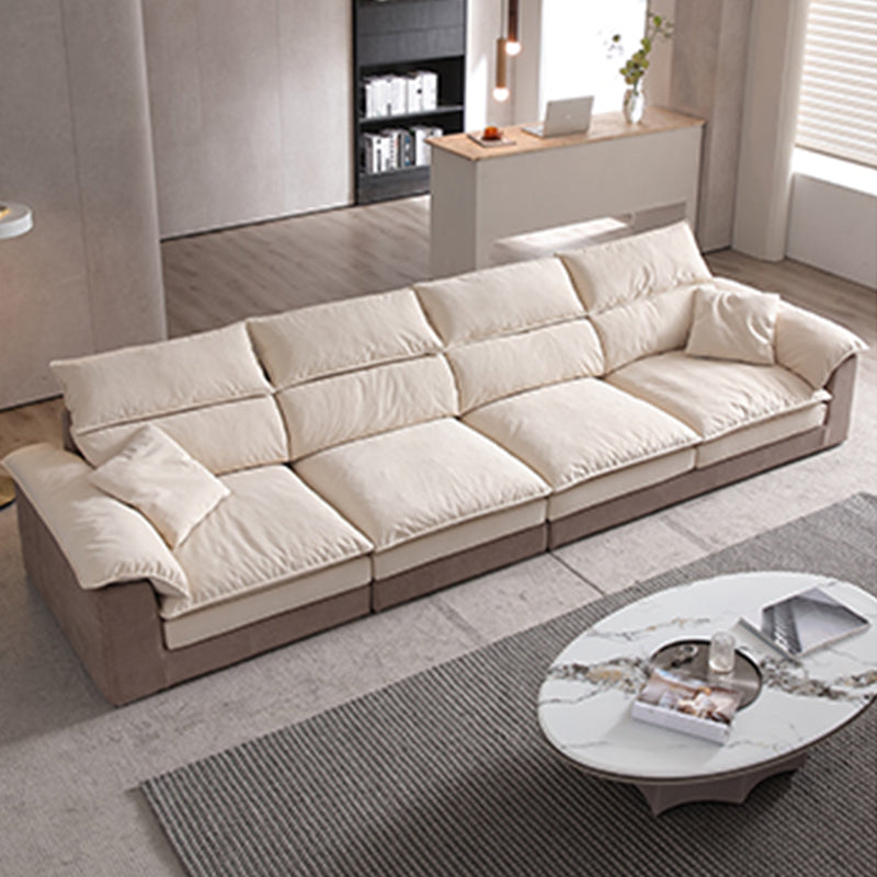 Modern Faux Leather Sofa Beige Pillow Top Arm Sectional with Stainless Steel Legs
