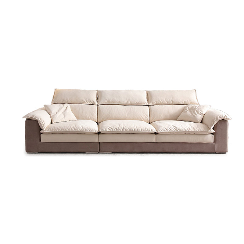 Modern Faux Leather Sofa Beige Pillow Top Arm Sectional with Stainless Steel Legs